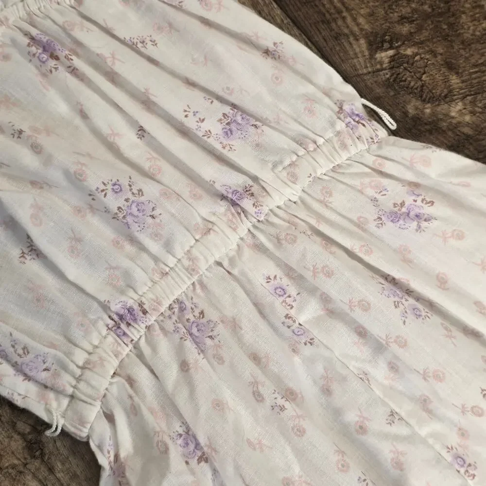 Vintage Girls Floral Prairie Midi Dress Eyelet Cottagecore Lavender Lace Size 7